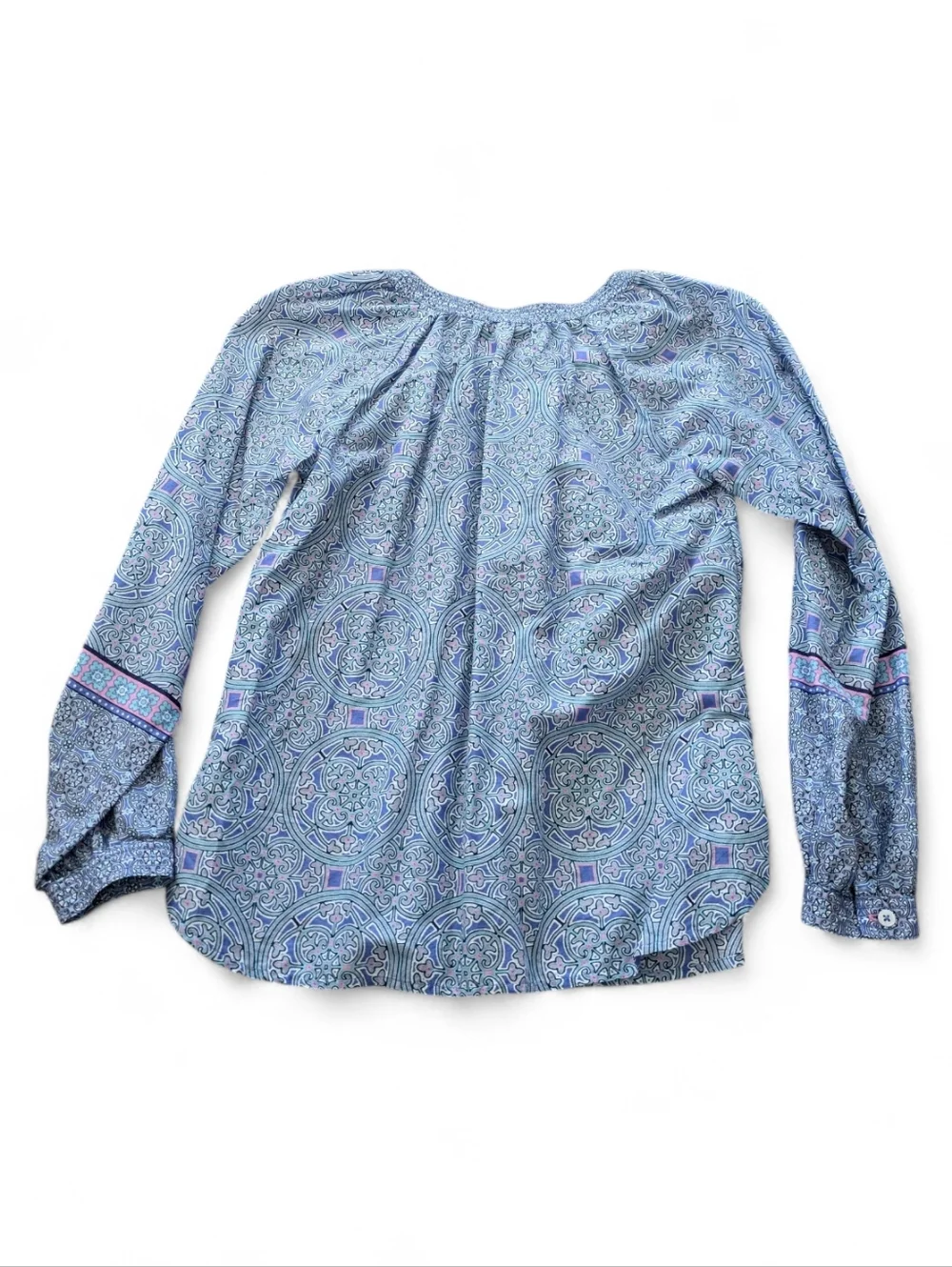 Talbots Stained Glass Medallion Band Collar Popover‎ Blouse Blue/Pink Women's P